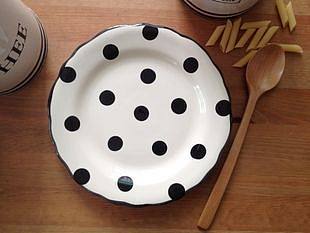 M.BAGWELL 外贸出口陶瓷餐具 白底黑圆点 小