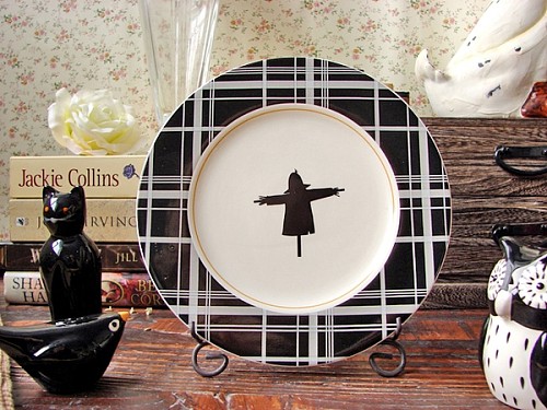 ss】外贸陶瓷黑白格子万圣节小元素餐盘零食盘