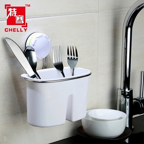 【图】厨房置物260116 厨房吸盘置物架 吸盘筷