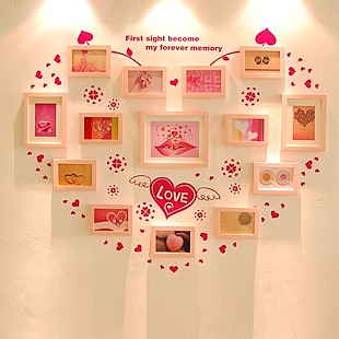 【图】14框心形照片墙墙贴组合相片相框墙结