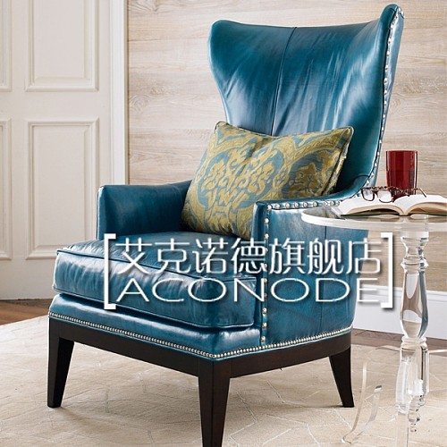 欧式美式单人沙发复古真皮酒店出口北欧休闲会