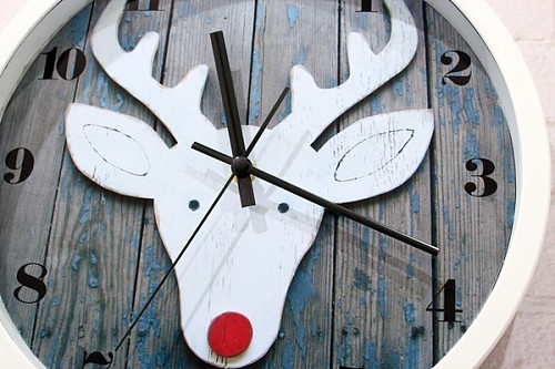 田园复古风 木头白鹿挂钟 乡村小鹿时钟表 墙面
