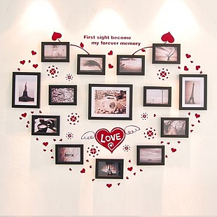 【图】14框心形照片墙墙贴组合相片相框墙结