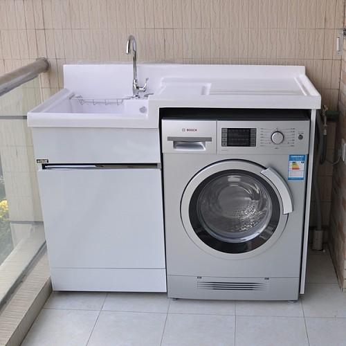 【图】简约现代贝浪卫浴滚筒洗衣机柜白色珠光