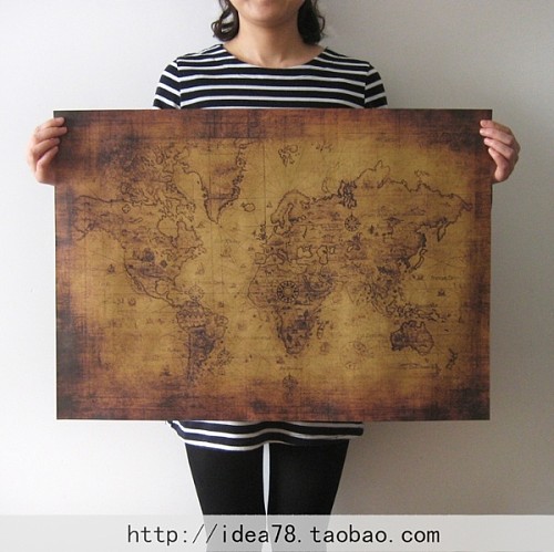 仿古世界地图 藏宝图 怀旧复古 牛皮纸海报 装饰