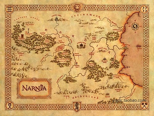 纳尼亚传奇地图 narnia 宝藏图 藏宝图 英文布地