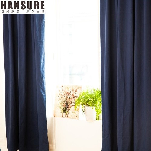 *威拉*深蓝色纯色全棉布艺成品定制窗帘 客厅卧