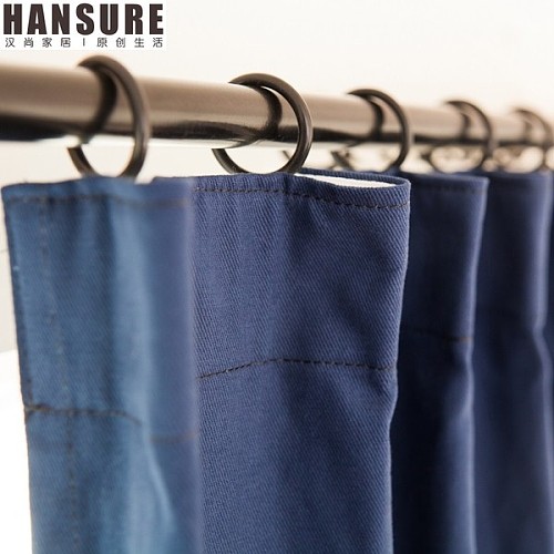 *威拉*深蓝色纯色全棉布艺成品定制窗帘 客厅卧