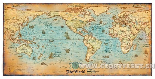 世界地图 2011年最新款 复古海洋风格 英文 办