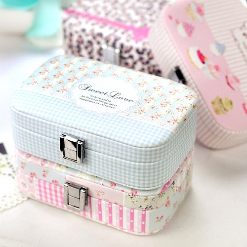 清新迷你韩国公主皮革首饰盒欧式化妆盒饰品戒