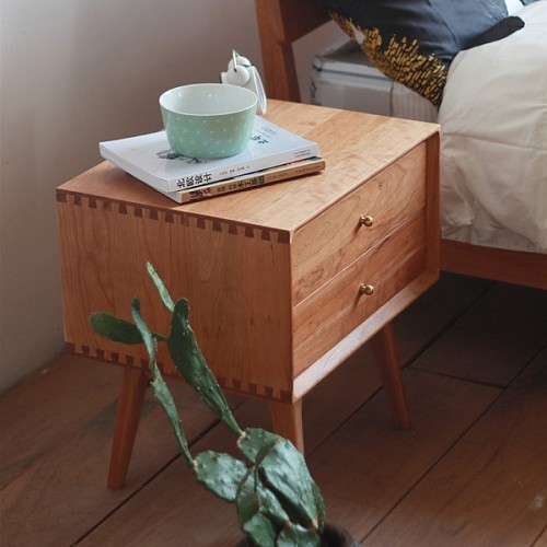 熹山工房原创设计黑胡桃樱桃木实木床头柜小柜