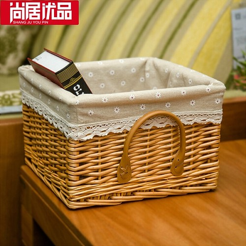 尚居优品 藤编田园收纳筐布艺厨房衣柜桌面收纳篮收纳盒宜家大号,搭配及图片-一兜糖yidoutang.com