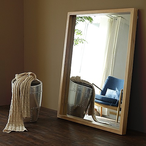 北欧宜家全身镜落地镜方形白橡木纯实木简约穿衣镜卧室壁挂梳妆镜,搭配及图片-一兜糖yidoutang.com