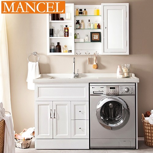 曼姿 洗衣柜滚筒洗衣机柜阳台石英石洗衣池带