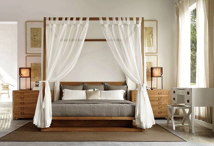 白蜡木色的四柱床,加上轻纱帷幔,仙气满满.