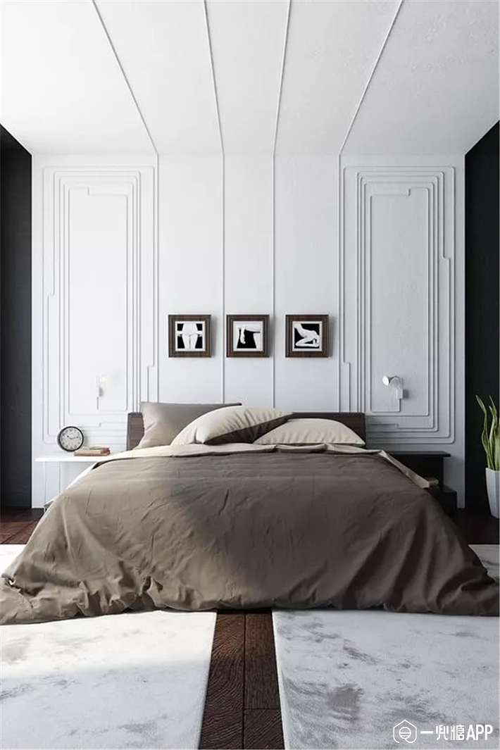 5      卧室以舒适性为主,这种从墙面延伸到天花板的石膏线,让视觉